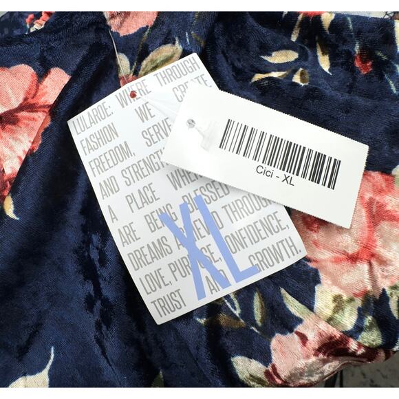 LuLaRoe Cici Crushed Velvet Midi Dress Sz M Navy Floral Off Shoulder Ruffle NWT - Picture 12 of 15